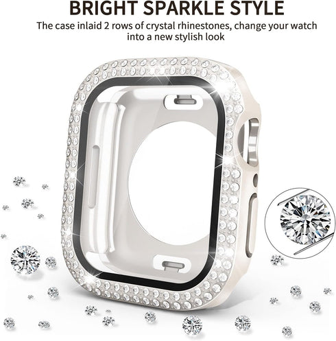 2 in 1 Waterproof Bling Case Compatible for Apple Watch 40mm Screen Protector SE Series 6/5/4, Women Glitter Diamond Rhinestone Bumper Face Cover ...