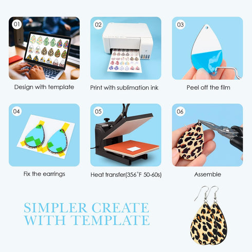 HTVRONT Sublimation Earring Blanks Bulk - 30 Pcs Wood Earrings Blanks with Blue Protective Film - Unfinished MDF Teardrop Earrings for Sublimation...