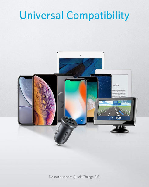 Anker 320 Car Charger (24W II), Mini Aluminum Alloy Dual USB with Blue LED for iPhone15 14 13 12 Series, iPad Pro/Air 2/Mini, Galaxy and More - No...