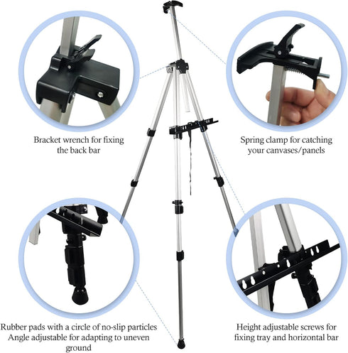 Portable Artist Easel Stand, Adjustable Easel for Painting Canvases Height from 17 to 66 Inch,Carry Bag for Table-Top/Floor Didplaying and Wedding...