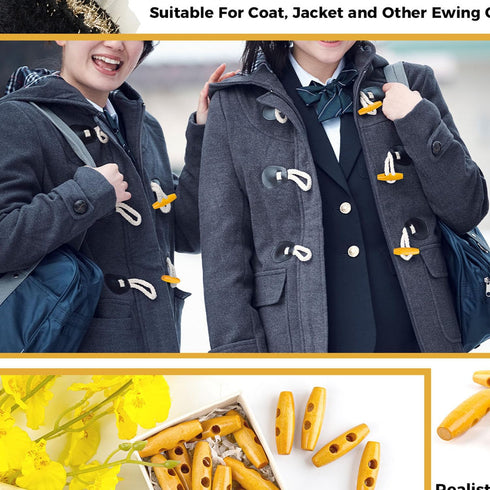 AUEAR, 50 Pack Wood Buttons 2 Holes Sweater Coats Sewing Horn Toggle...