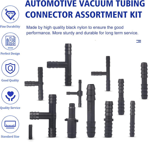 Vacuum Connector Assortment Heat Resistance 240??460??Automotive Vacuum Tubing Connector Vacuum Tee Connector Assortment Kit Nylon 113 Pieces BUSY...