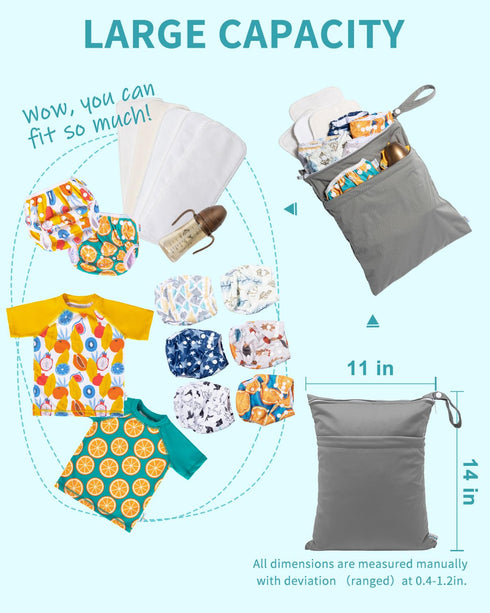 babygoal Wet Dry Bags 3 Pack, Waterproof Reusable Travel Bags for Swimsuits, Baby Cloth Diapers, Beach, Pool, Gym Bag & Wet Clothes with 2 Pockets...