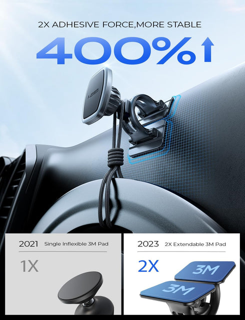 LISEN Magnetic Car Phone Mount for iPhone and Android with 6 Magnets and Adjustable Arch Design, Black...