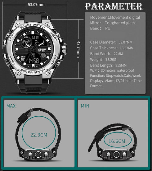 Yihou Men's Military Watch Outdoor Sports Electronic Watch Tactical Army Wristwatch LED Stopwatch Waterproof Digital Analog Watches...