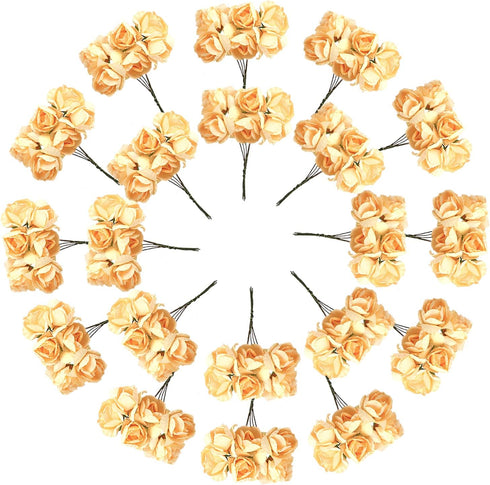 CCINEE 144pcs Mini Paper Flowers, 30mm Mulberry Paper 1.2" Artificial Rose Flower with Stem for DIY Crafts Projects Scrapbooking Wedding Decoratio...