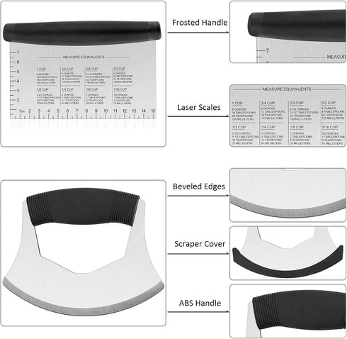 HaSteeL Bench Scraper 2Pcs, Heavy Duty Dough Chopper Cutter Mezzaluna Knife with Cover, Stainless Steel Mincing Rocker Slicer Perfect for Pastry, ...