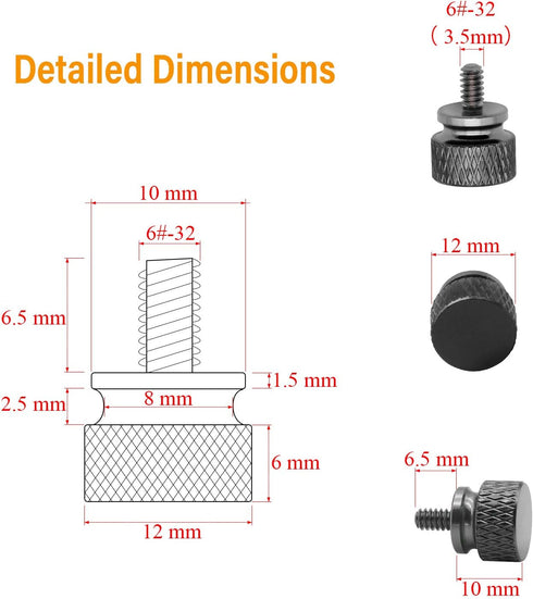 20 Pieces 6#-32 Computer Case Screws, Anodized Aluminum Thumbscrews, Fully Threaded Knurled Thumbscrews, Thumb Screws (Black)...
