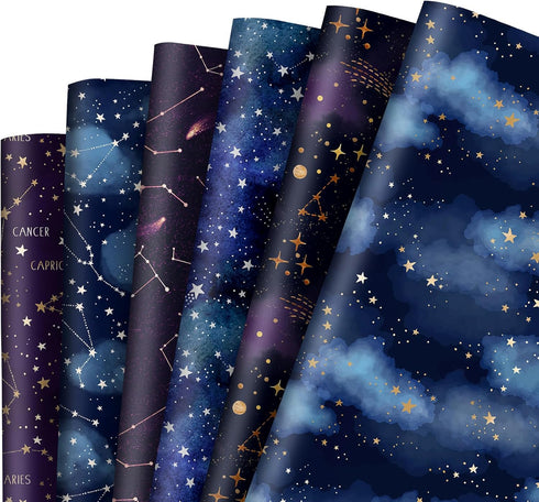 AnyDesign 12 Sheet Galaxy Wrapping Paper Constellation Gift Wrap Paper Bulk Folded Flat Blue Purple Starry Sky Art Paper for Birthday Baby Shower ...