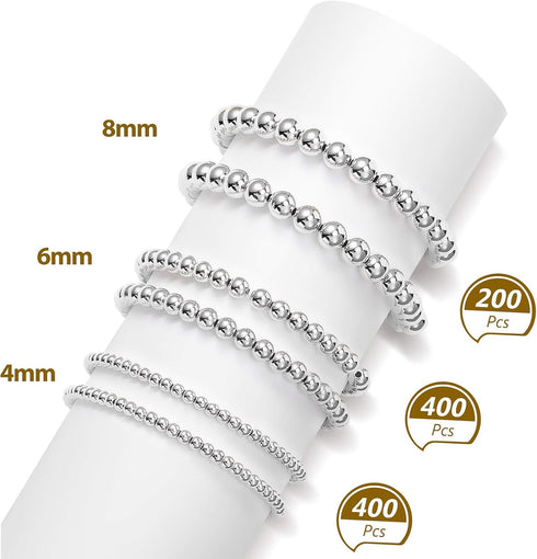 WILLBOND 1200 Pieces Round Beads for Jewelry Making Spacer Smooth Ball Beaded Seamless Loose Ball Embellishments with Holes for Stackable Bracelet...