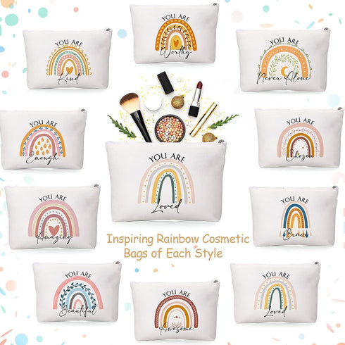 10 pcs Rainbow Canvas Makeup Bag Set - Inspirational Thank You Gifts with Zipper You Are Worthy Loved Beautiful Kind Inspirational Gifts for Women...