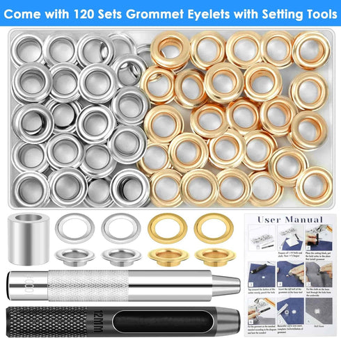 120 Sets Grommet Tool Kit 1/2 Inch, Cridoz Grommet Eyelets Kit with Setting Tools and Storage Box for Fabric, Tarps, Curtains...