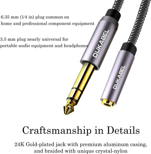 DUKABEL TopSeries Long 1/4'' Male to 1/8'' Female Adapter Cable (16ft/5M) 6.35mm to 3.5mm Phone Audio Connector Quarter Inch Adapter for Mixer Gui...