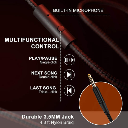 LORELEI X6 Over-Ear Headphones with Microphone, Lightweight Foldable & Portable Stereo Bass Headphones with 1.45M No-Tangle,Wired Headphones for S...