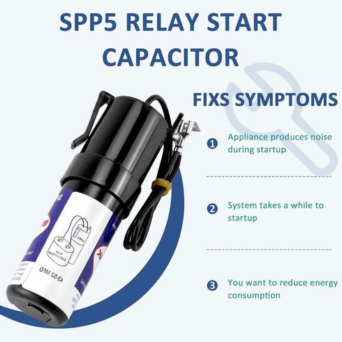 SPP5 Hard Start Capacitor for Air Conditioner,Increases Compressor Starting Torque 300% AC115V-288V from 4,000 BTU Window Units to 120,000 BTU Com...
