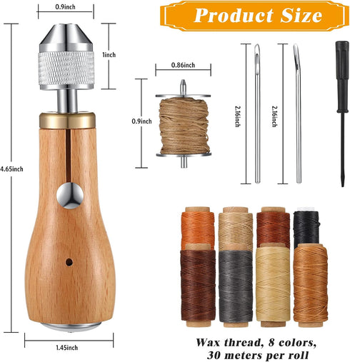 WILLBOND 12 Pcs Sewing Awl Kit Portable Leather Including Handheld Sewing Repair Awl Straight and Bent Needles and 8 Rolls Waxed Threads with Smal...