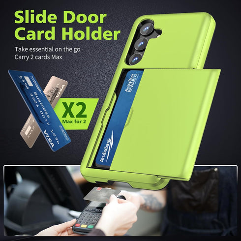 Jiunai for Samsung S24 Case with Card Holder 2024, Dual Layer Protective Shockproof Pocket Credit Card License Rugged Sturdy Shell TPU Edge Slide ...