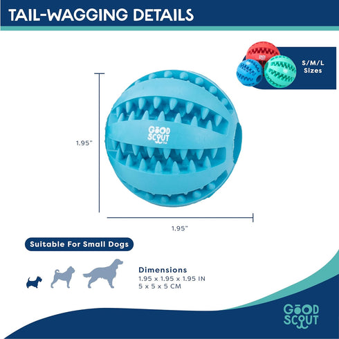 Small Rubber Dental Ball Dog Toy for Chewing, Best Dog Toy for Fetch, Chew Toy for Puppies & Adult Dogs, Dog Toy for Medium & Large Dogs with Rubb...