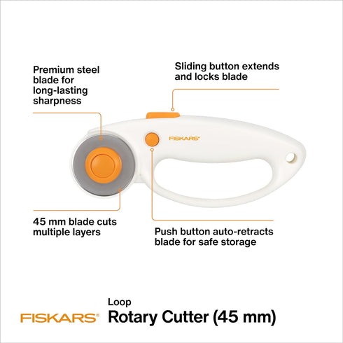 Fiskars 45mm Quick Change Rotary Cutter for Fabric - Steel Rotary Cutter Blade - Craft Supplies - Crafts, Sewing, and Quilting Projects - White...
