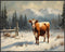 Posterizer 1 pcs-cute cow in snowy winter scene-oil painting style-1-Art for Animal Lovers-Landscape & Nature Art-Decor for Home & Office- unframe...