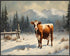 Posterizer 1 pcs-cute cow in snowy winter scene-oil painting style-1-Art for Animal Lovers-Landscape & Nature Art-Decor for Home & Office- unframe...