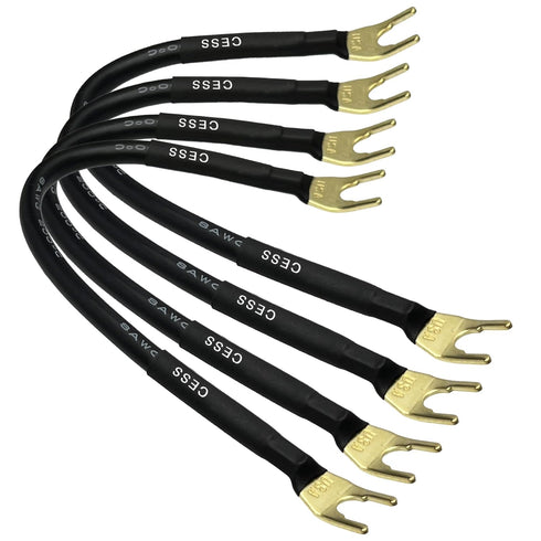 CESS-028L HiFi Premium Speaker Cable Jumpers 8 Inches - Fork Spade Plug to Spade Plug Speaker Jumper Cables - 4 Pack (Large Fork)...