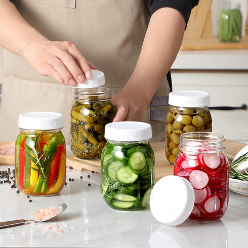 12 Pack REGULAR MOUTH Mason Jar Lids for Ball, Kerr and More - Plastic Storage Caps for Mason Jars, Canning Jars - Leakproof - White...
