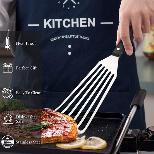 HaSteeL Fish Spatula 2-Piece, Stainless Steel Slotted Turner for Flipping, Turning, Frying & Grilling, Metal Slotted Spatulas Great for Kitchen Co...