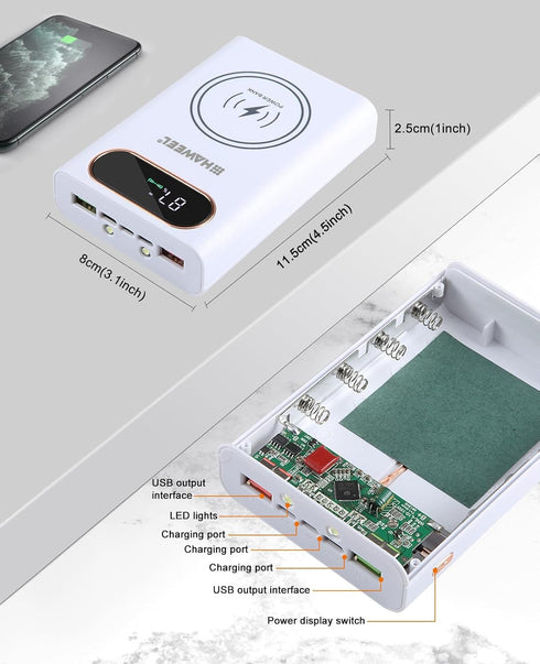 2-in-1 Cell Phone Wireless Charger Mobile Power Battery Charger Set,Portable Battery Charger with LCD Display and 2 USB Output Ports?DIY 4 * 21700...