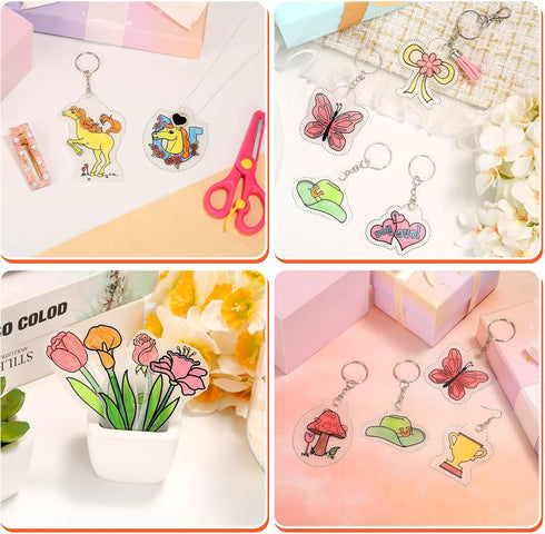 cridoz 162 Shrinky Sheets Keychain kit, Including 20 Sheets Shrinky Plastic Paper, Tassels, Keychain Clip, Split Key Rings, Key Rings with Chain, ...