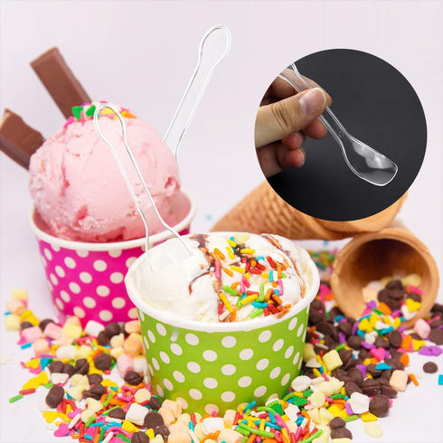 100PCS Tasting Spoons Ice Cream Dessert Taster Spoons Plastic Mini Spoons Disposable Dessert Spoons for Miniature Dessert Cups, Sampling, Small Ca...