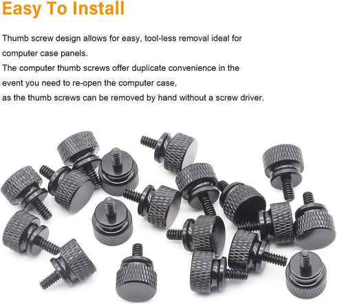 20 Pieces 6#-32 Computer Case Screws, Anodized Aluminum Thumbscrews, Fully Threaded Knurled Thumbscrews, Thumb Screws (Black)...