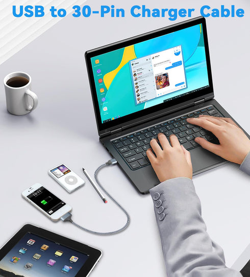 Herfair USB to 30 Pin Charger Cable Nylon Braided USB Charging Cord Compatible with i-Phone 4/4s/3G/3GS, iPad 1 2 3, iPod Touch 4 3 2 1, iPod Clas...