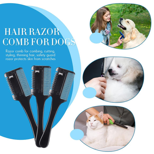 3 Pcs Pet Dog Cat Razor Comb with 50 Pcs Replacement Razors Hair Cutter Comb Cutting Scissors Hair Trimmer Comb Tool Grooming Dog Cat Double Sided...