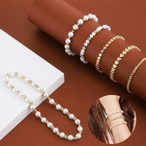 720PCS Pearl Beads for Bracelets Kit, Round Beads for Bracelet Necklaces Jewelry Making Supplies, Pearls Beads with Gold Spacer Beads Holes DIY Cr...