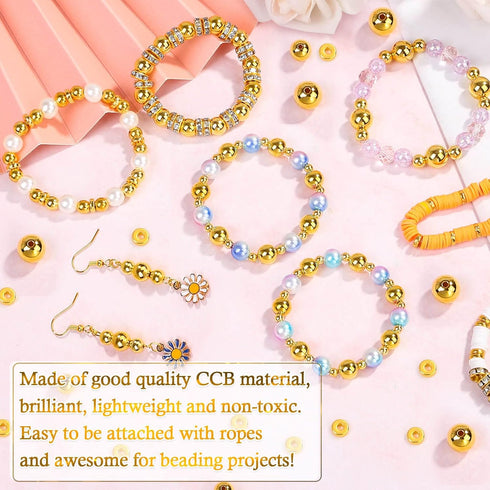 1250 Pieces Gold Spacer Beads for Jewelry Making, Gold Round Beads and Gold Flat Clay Beads for Bracelets Making, Small Gold Filled Beads for Jewe...
