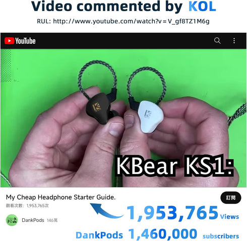 KBEAR KS1 Earphones in Ear Monitor Super Bass Wired Earbuds, Crystal Clear Sound IEM Headphones, High Resolution Noise Canceling Ear Monitors Head...