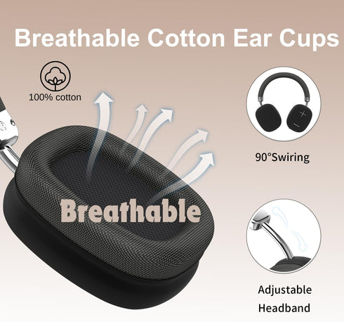 P37 Max Over Ear Bluetooth Headphones, Black Wireless Headphones with Microphone, 80H Playtime,Deep Bass Memory Foam Ear Cups,Hifi Audio, Lightwei...