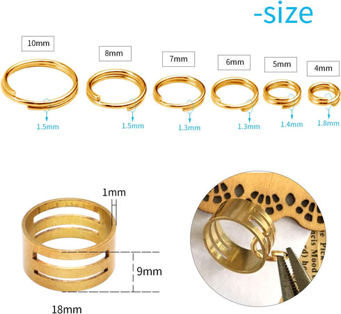 Aylifu Iron Split Rings, 1 Box (100g) 6 Sizes Double Loop Jump Ring Small Split Key Rings Connector with Opener Tool for DIY Jewelry Making - Gold...