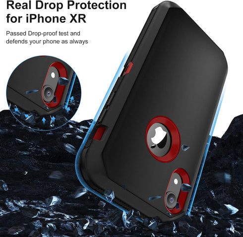 Jiunai for iPhone XR Cases Heavy Duty Port Cover Shockproof Protective Bumper Drop Protection Outdoor Dust Proof Dual Layer Rugged Matte Cover Cas...