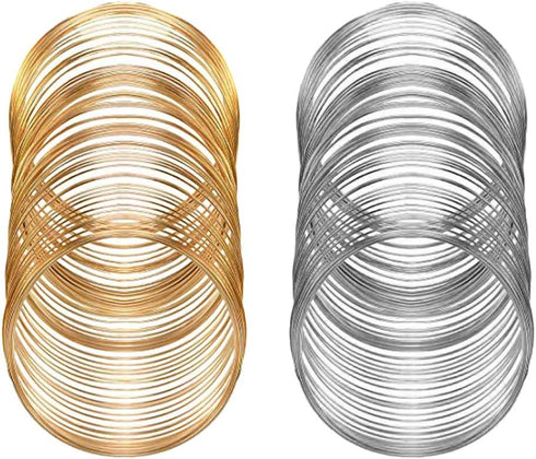 200Pcs Jewelry Beading Wire for Jewelry Making,Bracelet DIY Jewelry Craft Wire Memory Wire Cuff for Jewelry DIY White K,Gold(0.6 mm Thickness,6 cm...