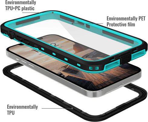 iPhone 13 Pro Max Waterproof Case - IP68 Shockproof Dustproof Full Protection with Lanyard (Teal)...