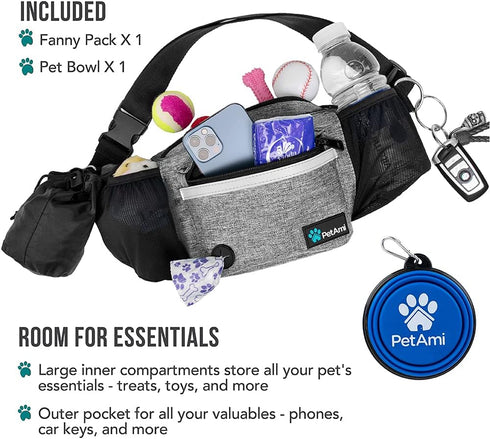 PetAmi Dog Fanny Pack, Treat Pouch for Dog Walking, Training, Built in Poop Bag Dispenser, Water Bottle Holder, Collapsible Bowl, Pet Treat Waist ...