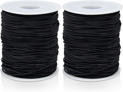 FIVEIZERO 2 Rolls Black Elastic Bracelet String Total 330 Feet,1mm,1.2mm,1.5mm Elastic Beading Cord Stretchy String with Scissors and Beading Need...