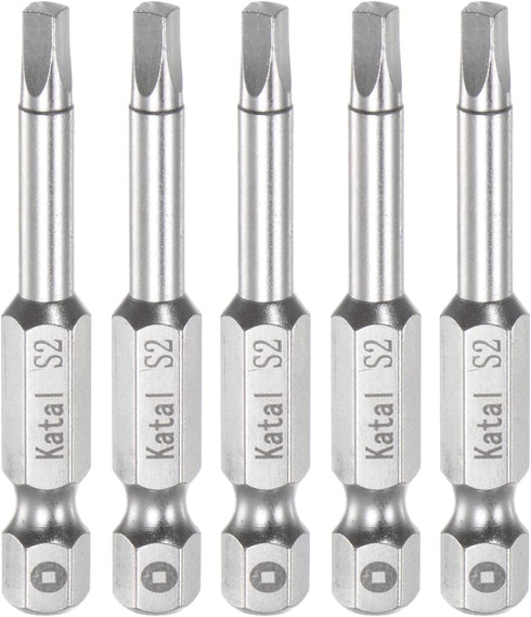5pcs S2 Square Screwdriver Bit 1/4" Hex Shank 2" Length Magnetic Screw Driver Power Tool...
