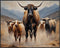 Posterizer 1 pcs- A group of brown bull in a desert-Art for Animal Lovers-Landscape & Nature Art- Gift for Men Women Entrepreneur Teens-Living Roo...