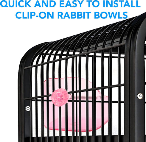 (2 Pack) 5" x 3 3/4" x 4" CalPalmy Pink Food and Water Bowl for Rabbit, Chinchilla, Guinea Pig - The Best Tip-Proof, Clip-On Food Dishes for Rabbi...