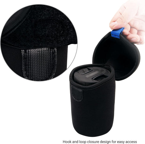 JJC Water Resistant Neoprene Camera Lens Pouch Case, Fold-Over Lens Bag for Mirrorless Lenses Up to 3.1 x 4.6 (D X H) for Canon RF 85mm f/2, Nikon...
