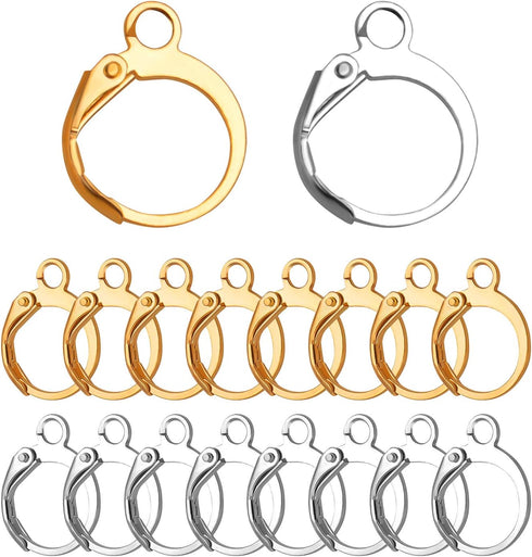 Earrings with Jump Hook, 100 Pieces Round Leverback Earring Hooks Earwires Replacement French Style,Golden and Silver...