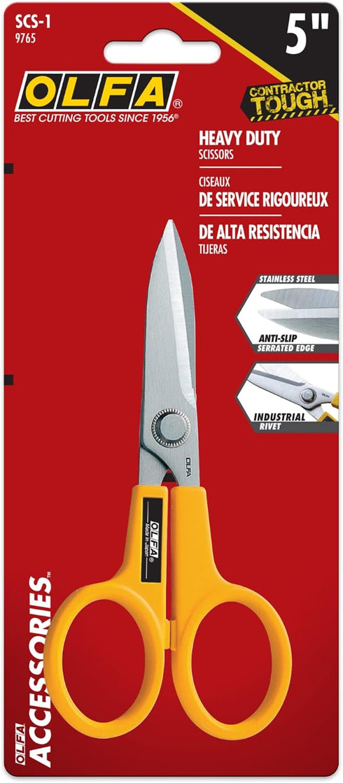 OLFA 5" Serrated Edge Stainless Steel Scissors (SCS-1) - 5 Inch Multi-Purpose Heavy Duty Scissors w/ Sharp Blades & Comfort Grip for Home, Office,...